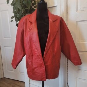 Vtg Red Leather Batwinged Wmns Blazer